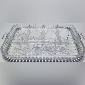 Indiana Glass Tray Fruit Vegetable Pattern Clear Vintage 13" X 9"